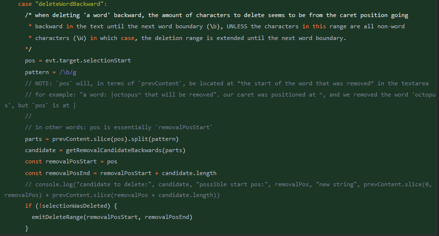 snippet from my comments on a part of the ‘delete word’ routine